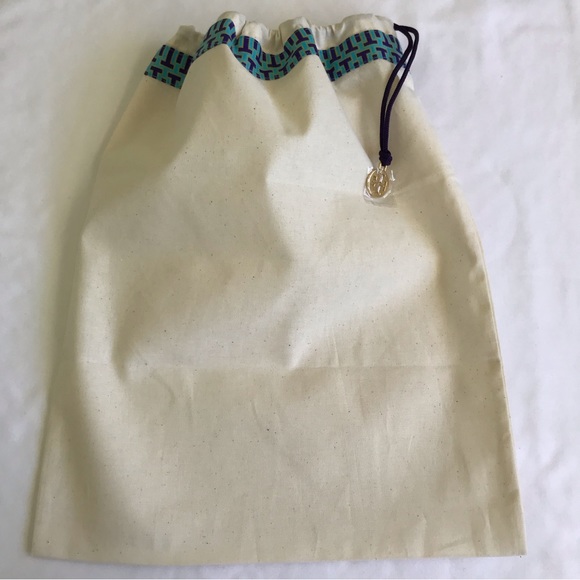 Tory Burch Handbags - Tory Burch Drawstring Dust Bag Canvas with Blue Trim and Gold Charm